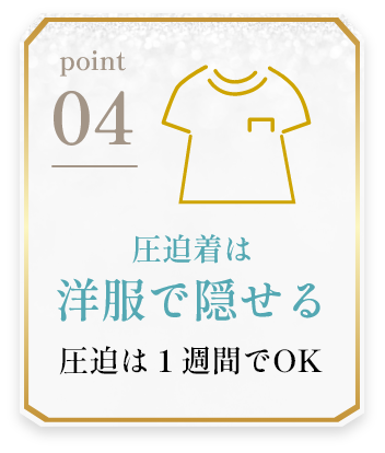 POINT04 洋服で隠せる 圧迫は１週間でOK