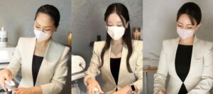 マスク姿の女性エステティシャンが施術している様子