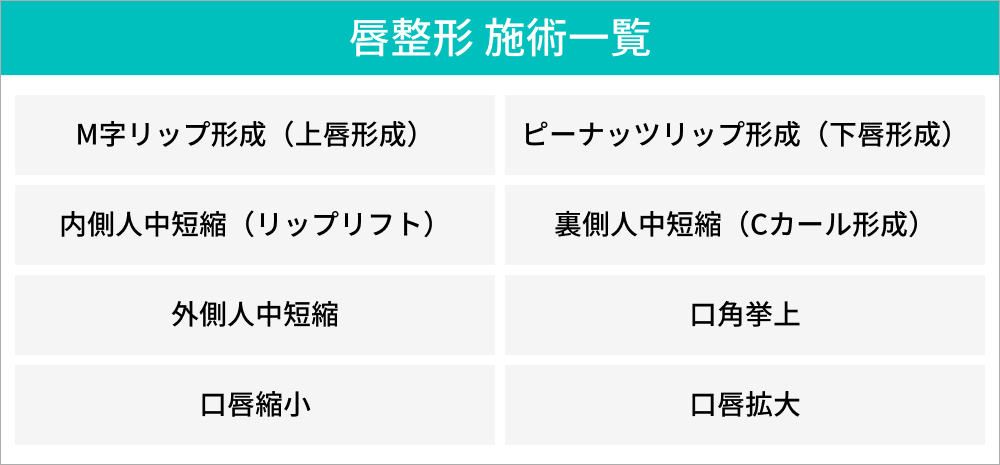 唇の外科手術一覧